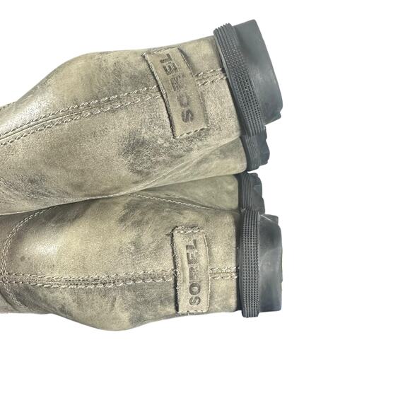 Sorel Joan of arctic Wedge Booties Sz 9 leather Waterproof Side Zip Taupe Boots - Picture 5 of 10